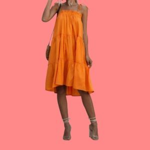 Shein Orange Frill Trim Tiered Layer Midi Cami Summer Boho Dress-S(4)